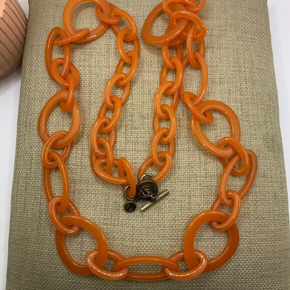 Talbots Orange Coral Color Acrylic Chunky Chain Link Necklace - Picture 2 of 7